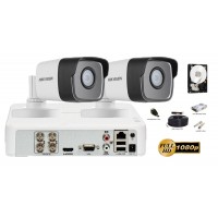 Kit complet supraveghere video 2 camere Hikvision Ultra Low-Light 2MP FullHD, IR 80M