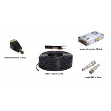 Kit accesorii instalare pt 2 camere, 50m cablu COAXIAL