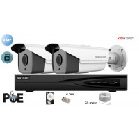 Kit complet supraveghere video Hikvision 2 camere IP de exterior, 4MP(2K), SD-card, IR 80m