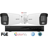 Sistem supraveghere video Hikvision 2 camere ColorVU IP, 4MP(2K), SD-card, IR 30m