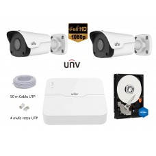 Kit supraveghere video IP UNV 2 camere FullHD , IR 30, HDD 500 GB