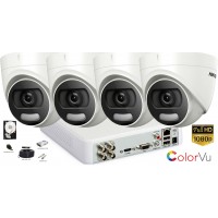 Sistem de supraveghere Hikvision 4 camere de interior ColorVu Hibrid,2MP FULL HD 1080p,IR 20m