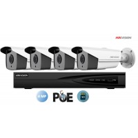 Sistem supraveghere video Hikvision 4 camere IP de exterior, 4MP(2K), SD-card, IR 80m