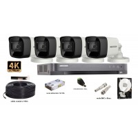 Kit complet supraveghere video HIKVISION 4 camere 8 MP(4K), IR 30M, HDD 2 TB