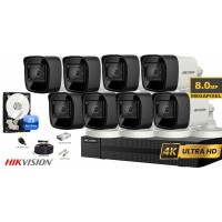 Kit complet supraveghere video 8 camere Hikvision 8 Megapixeli (4K), IR 60M, HDD 2 TB 